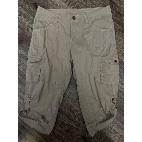 Kuhl Shorts Womens Size 10 Tan Capri Cargo Stretch Hiking Kontra Roll Up Hem - Picture 1 of 7